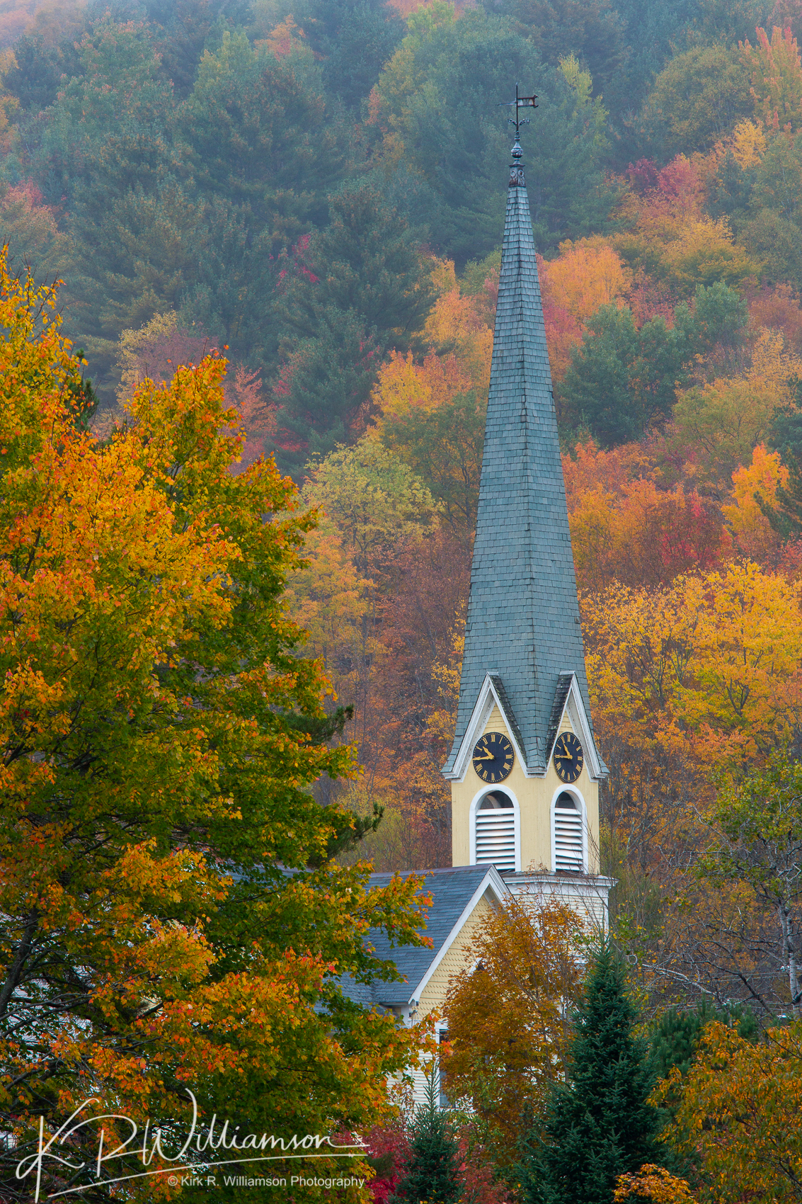 Church steeple and foliage