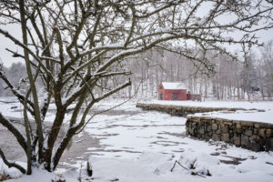 Red barn in snow